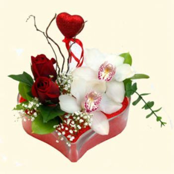  Ardahan hediye sevgilime hediye iek  1 kandil orkide 5 adet kirmizi gl mika kalp