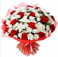11 adet kırmızı gül ve beyaz kır çiçeği  Ardahan internetten çiçek satışı 